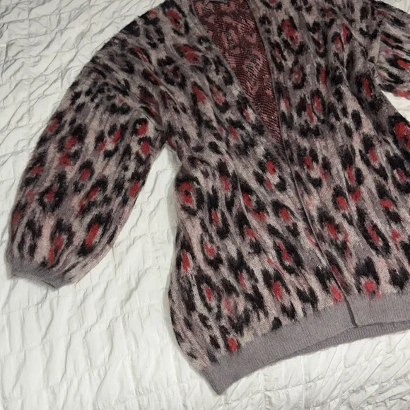 Anthropologie Animal Print Cardigan in Gray and Red - Picture 4 of 7